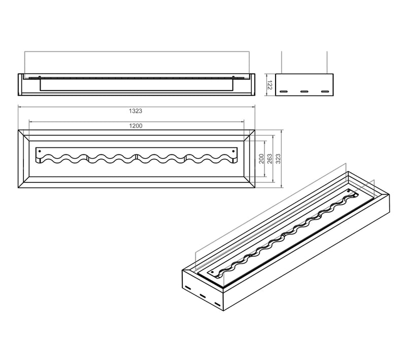 Fala Wave Bio-Ethanol Inzethaard Met Glas 1323 mm