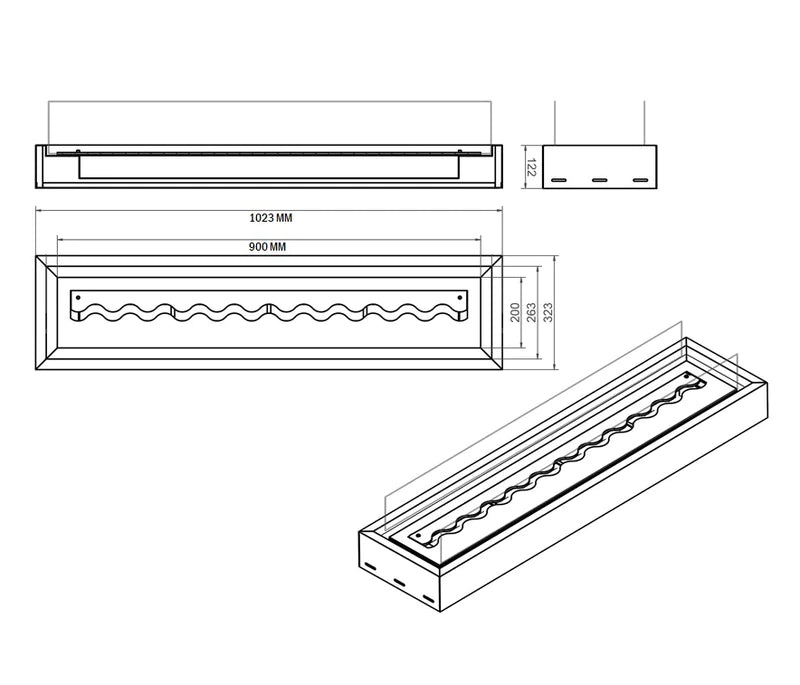 Fala Wave Bio-Ethanol Inzethaard Met Glas 1023 mm