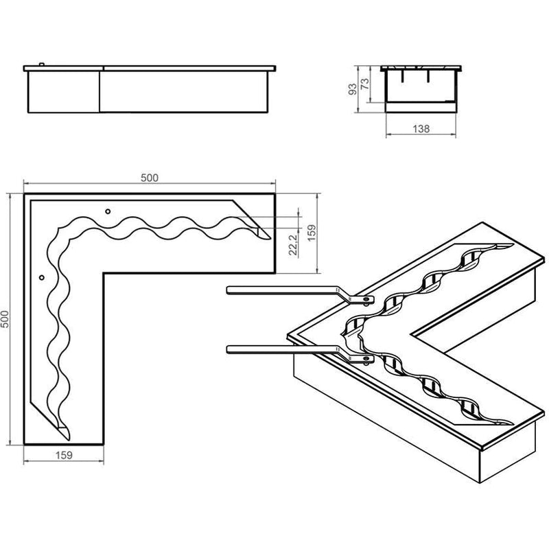 Fala Wave Bio-Ethanol Hoekbrander 500 X 500 x 140 MM
