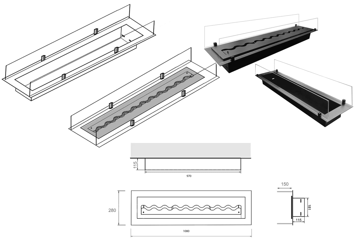 Insert Bio Ethanol Inbouwbrander 108 cm