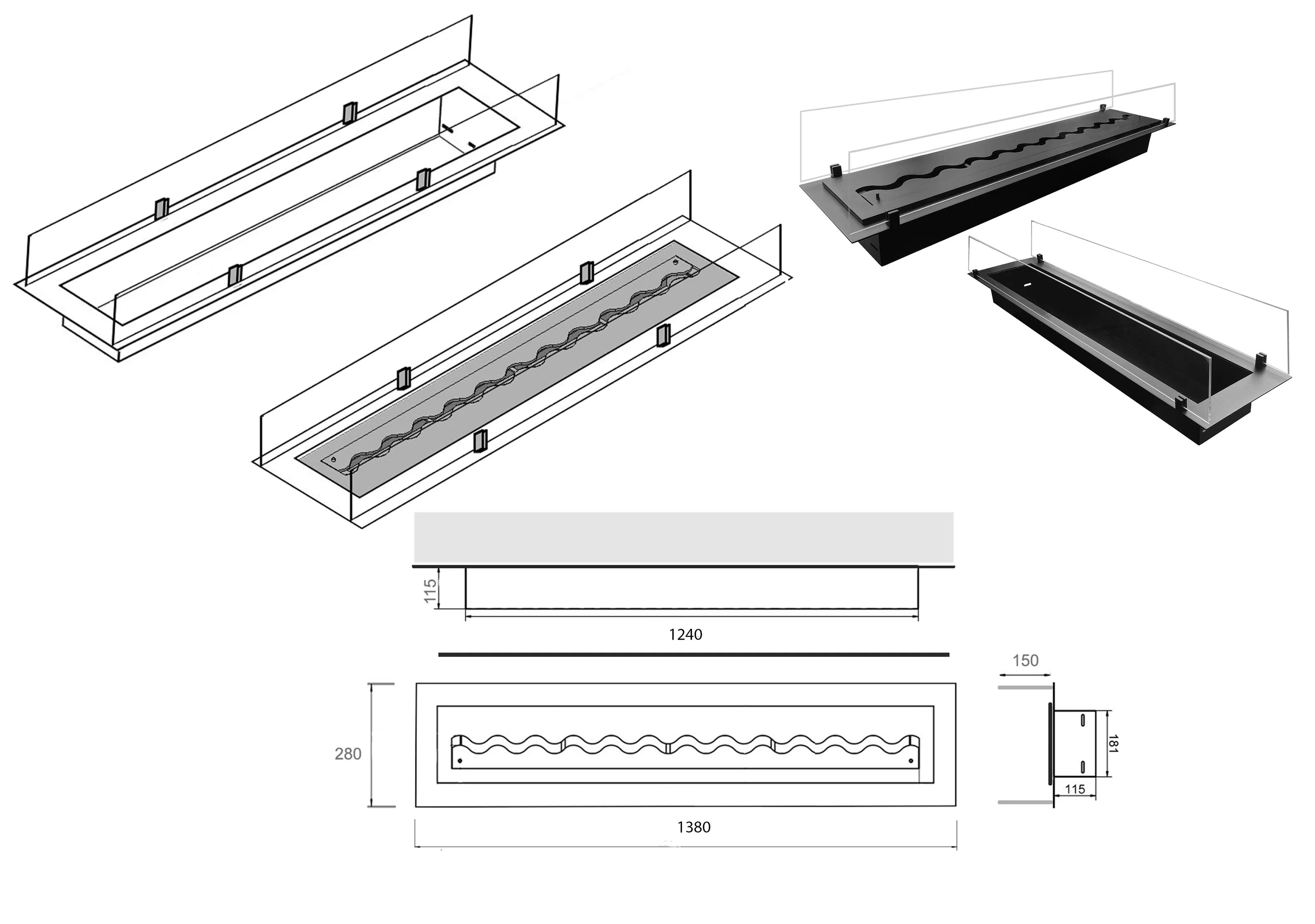 Insert Bio Ethanol Inbouwbrander 138 cm