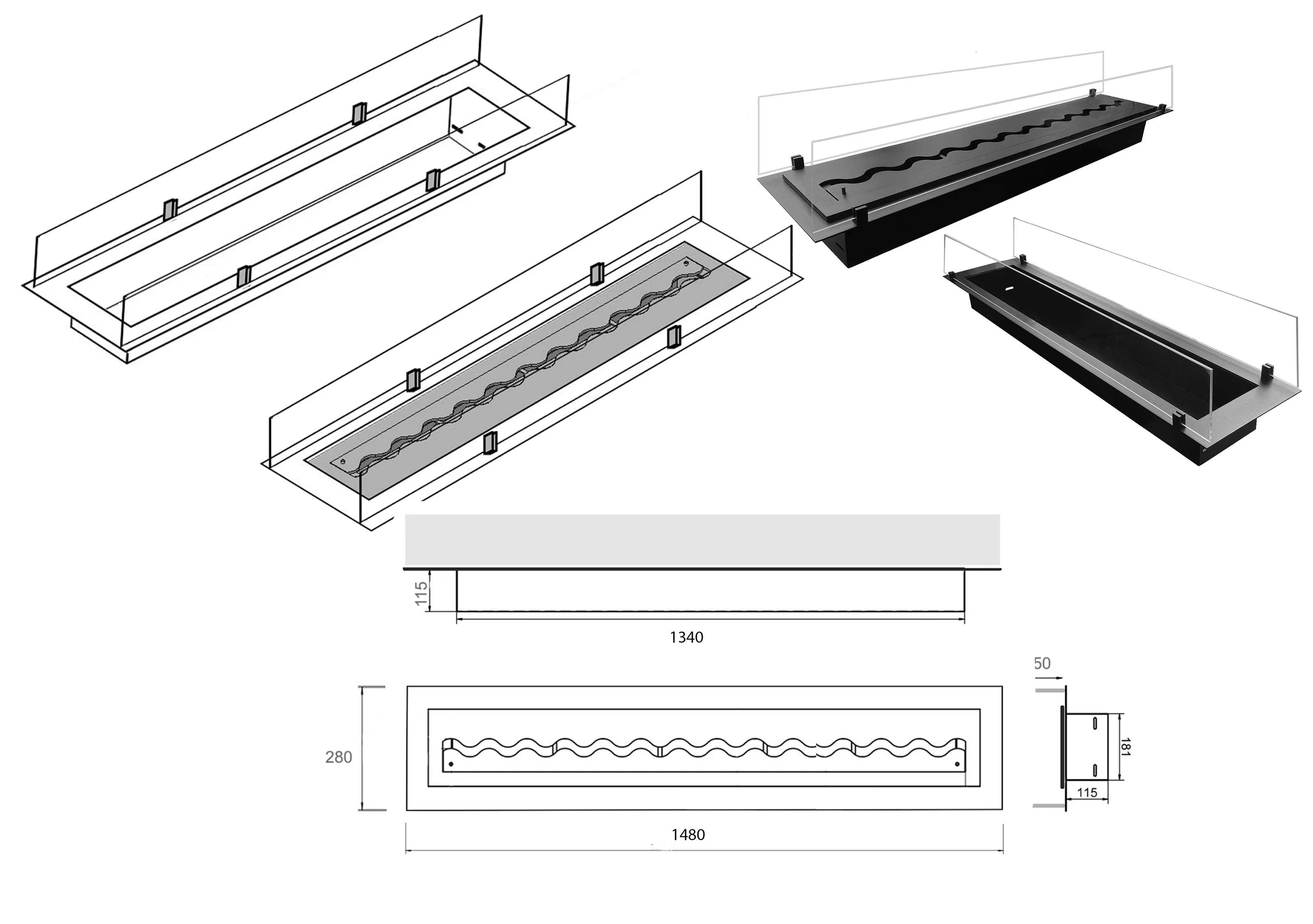 Insert Bio Ethanol Inbouwbrander 148 cm