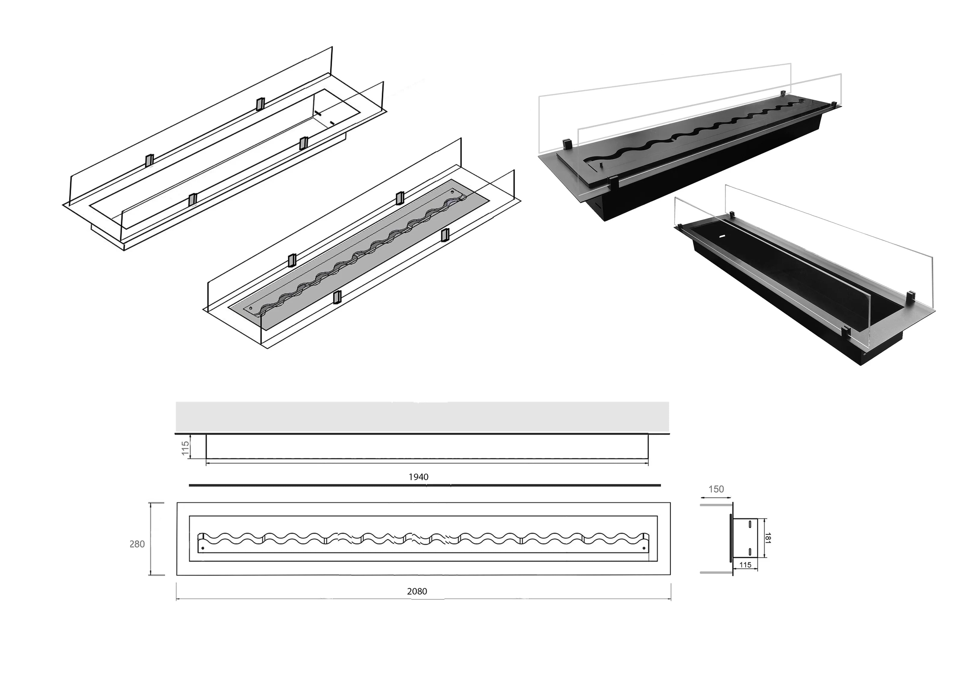 Insert Bio Ethanol Inbouwbrander 208 cm
