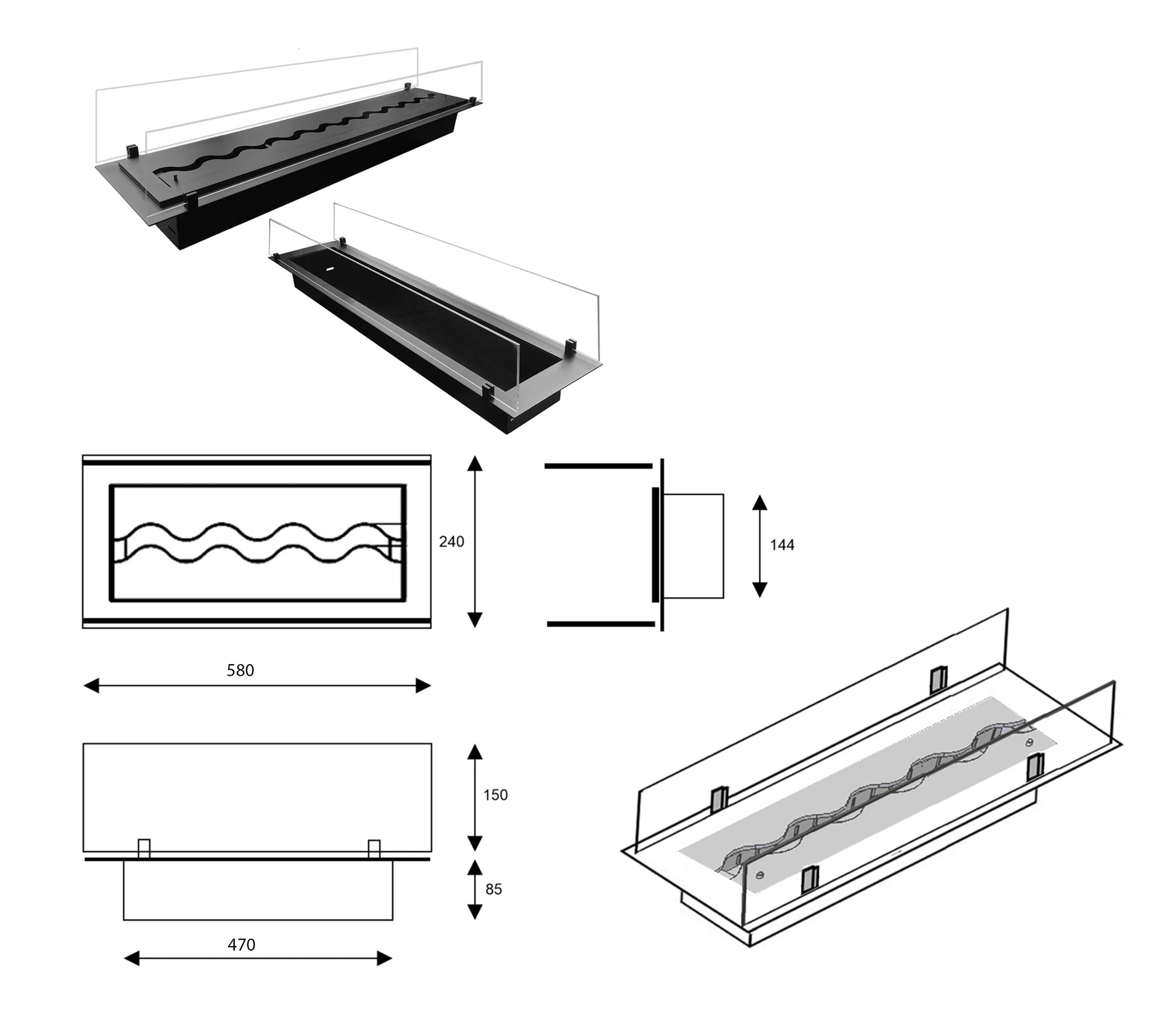 Insert Bio Ethanol Inbouwbrander 58 cm