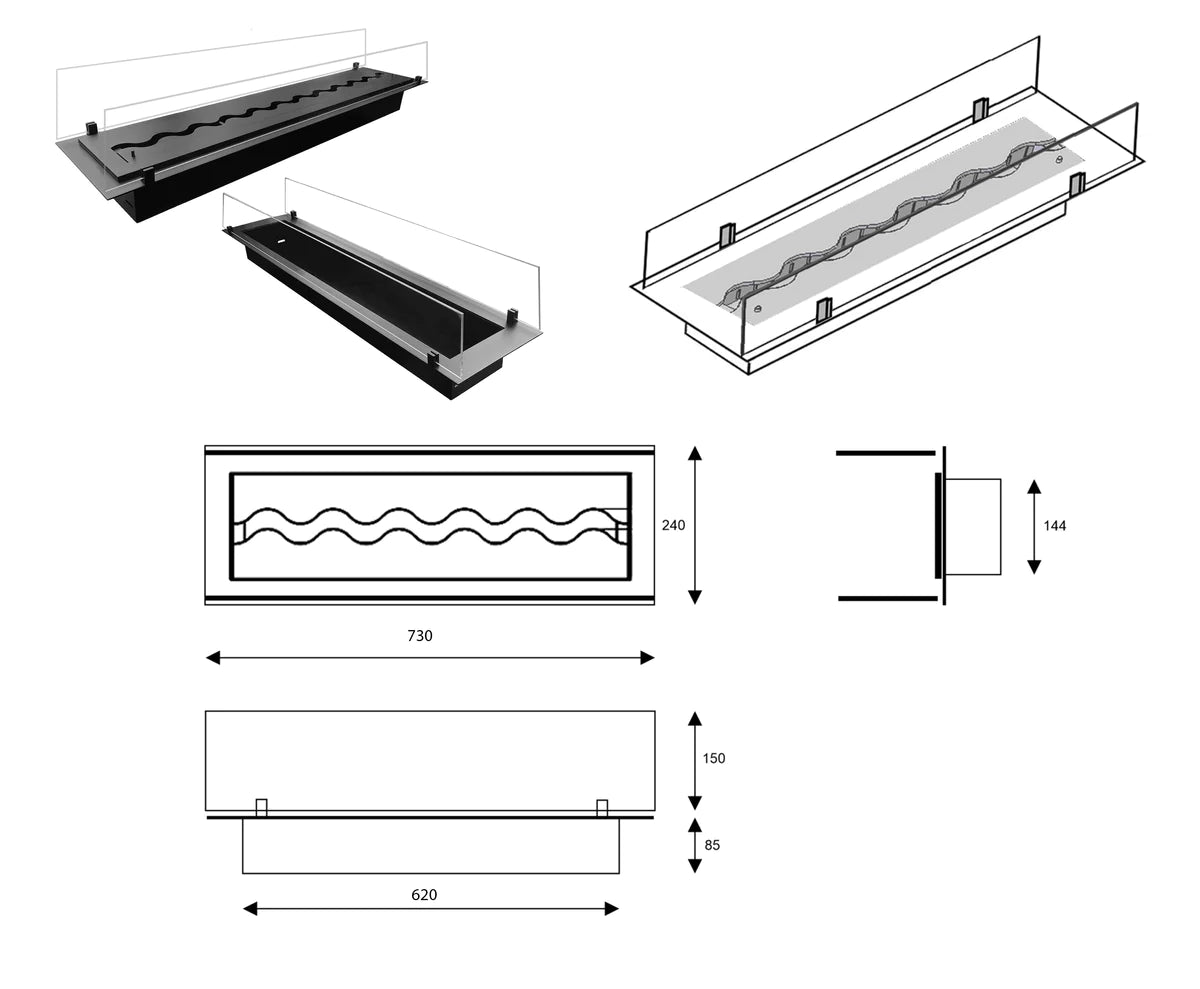 Insert Bio Ethanol Inbouwbrander 73 cm