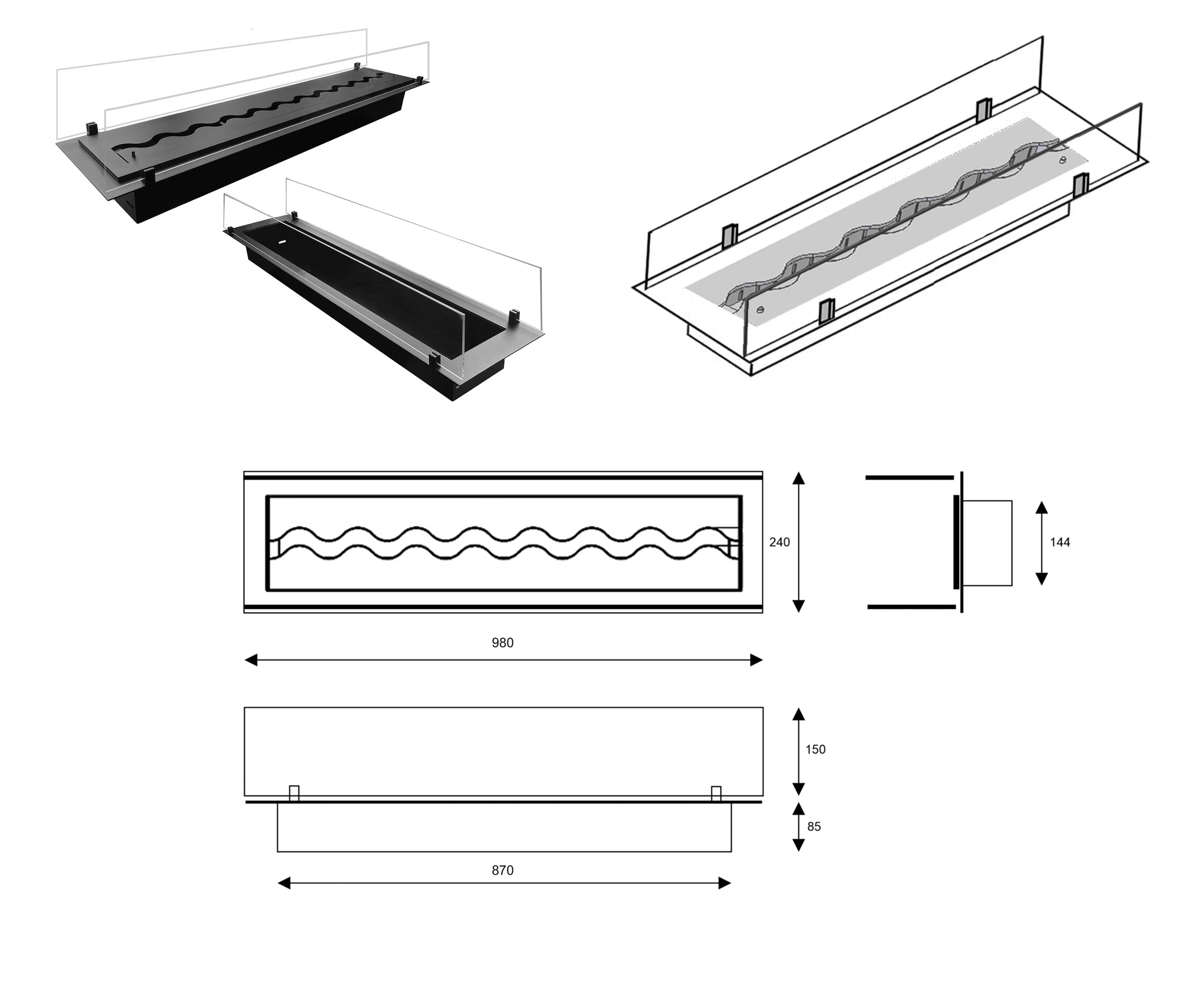 Insert Bio Ethanol Inbouwbrander 98 cm