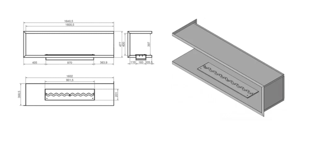 Nila Bio Ethanol Inbouwhoekhaard Links 160 cm