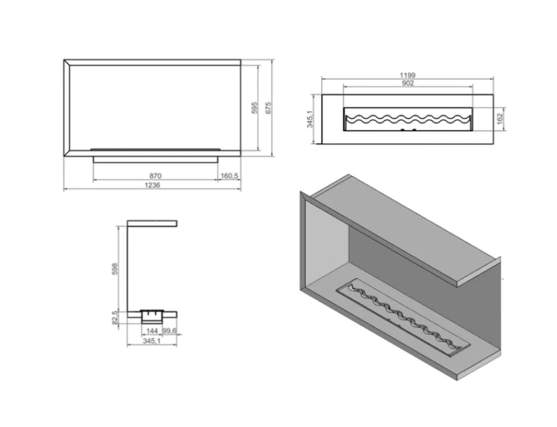 Nila Bio Ethanol Inbouwhoekhaard Rechts 120 cm