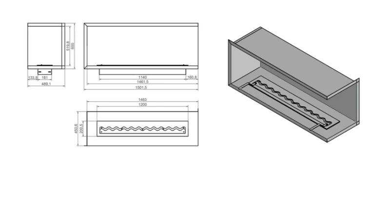 Nila Bio Ethanol Inbouwhoekhaard Rechts 146 cm
