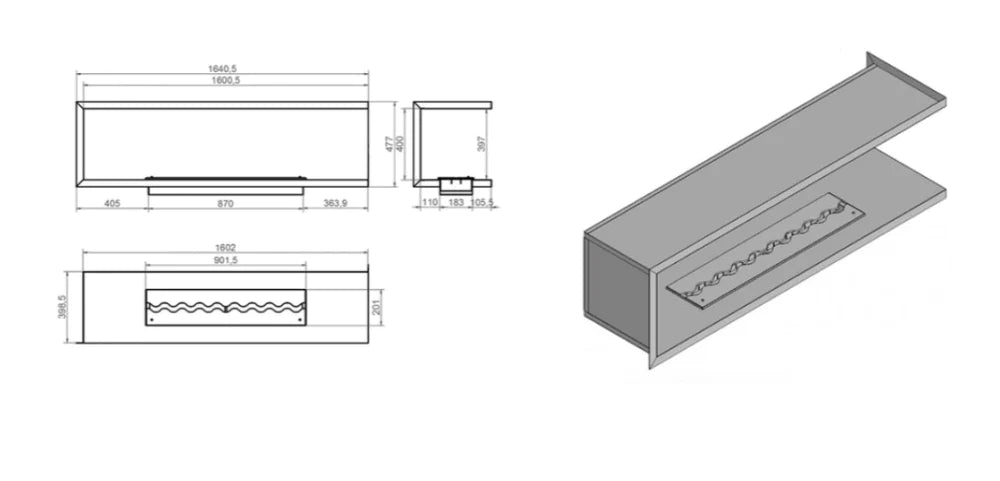 Nila Bio Ethanol Inbouwhoekhaard Rechts 160 cm