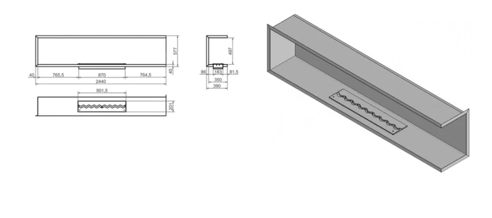 Nila Bio Ethanol Inbouwhoekhaard Rechts 244 cm