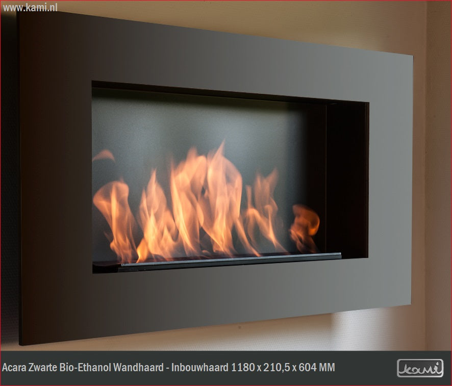 Acara Zwarte Bio-Ethanol Wandhaard - Inbouwhaard 118 CM
