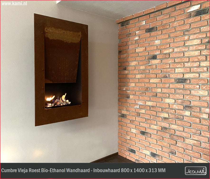 Cumbre Vleja Roest Bio-Ethanol Wandhaard - Inbouwhaard H140 CM