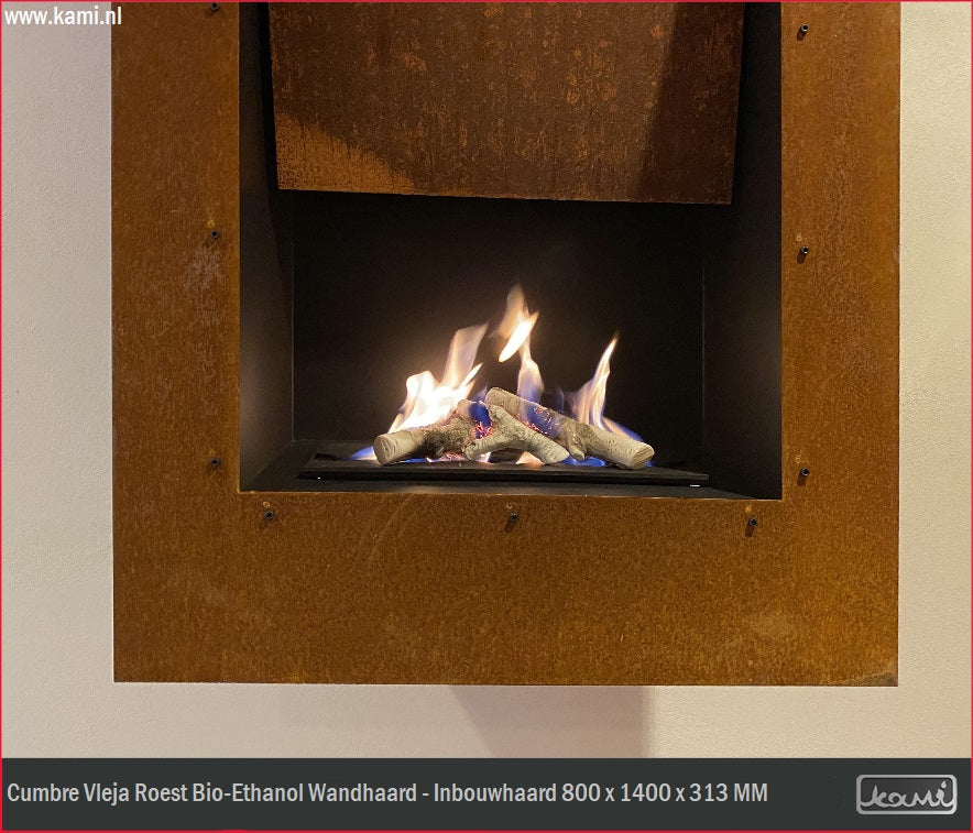 Cumbre Vleja Roest Bio-Ethanol Wandhaard - Inbouwhaard H140 CM