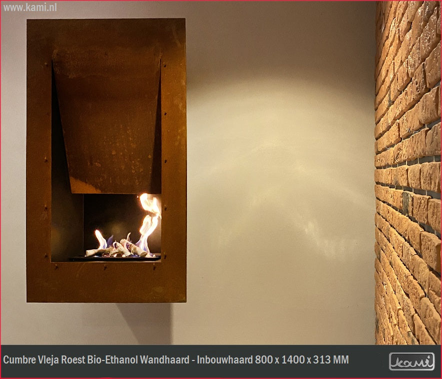 Cumbre Vleja Roest Bio-Ethanol Wandhaard - Inbouwhaard H140 CM