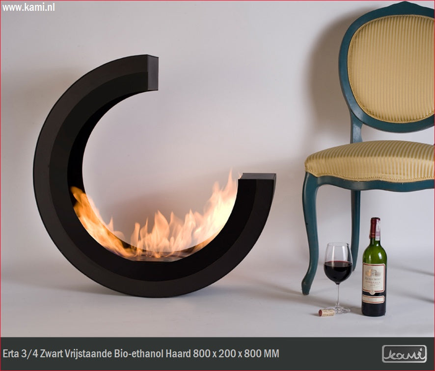 Erta 3/4 Zwart Bio-Ethanol Vrijstaand Haard 80 CM