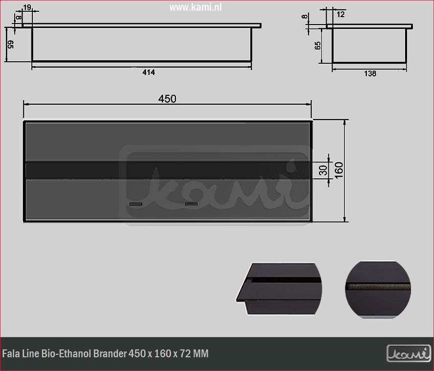 Fala Line Bio-Ethanol Brander 160 x 450 MM