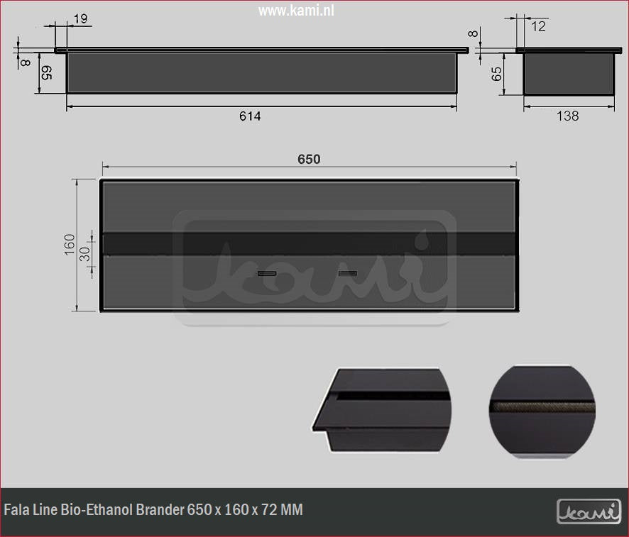 Fala Line Bio-Ethanol Brander 160 x 650 MM