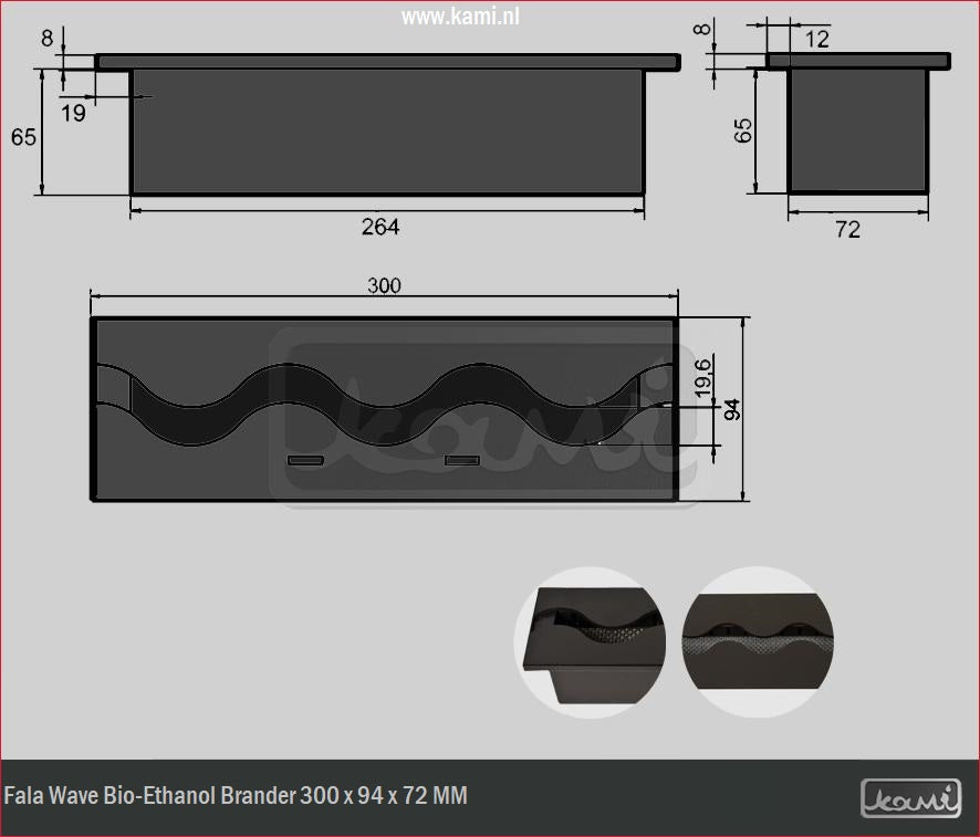 Fala Wave Bio-Ethanol Brander 95 x 300 MM