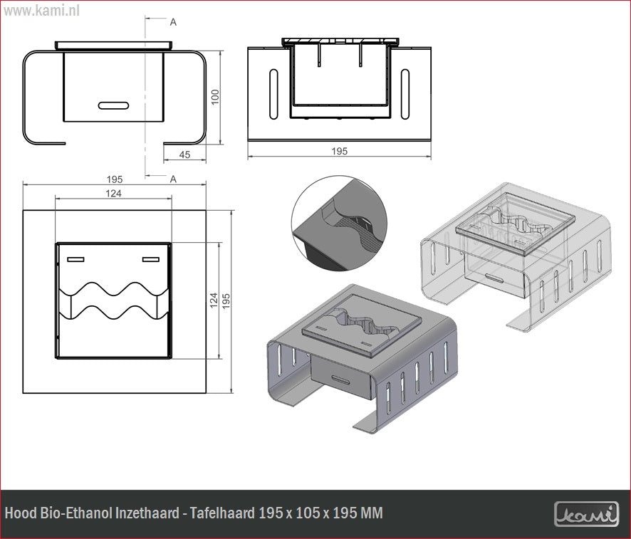 Hood Bio-Ethanol Inzethaard - Tafelhaard 19,5 CM