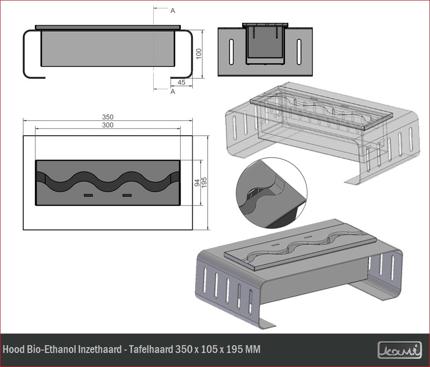 Hood Bio-Ethanol Inzethaard - Tafelhaard 35 CM