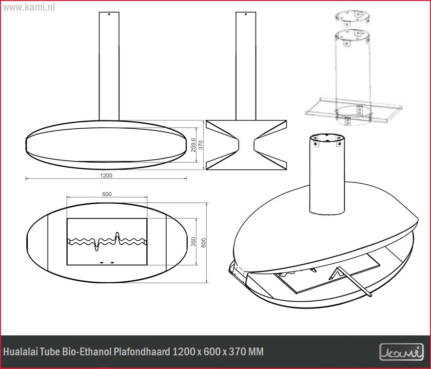 Hualalai Tube Bio-Ethanol Plafondhaard 120 CM