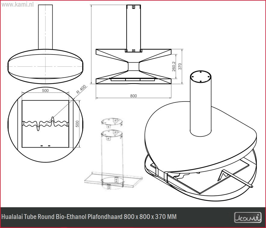 Hualalai Tube Round Bio-Ethanol Plafondhaard D80 CM