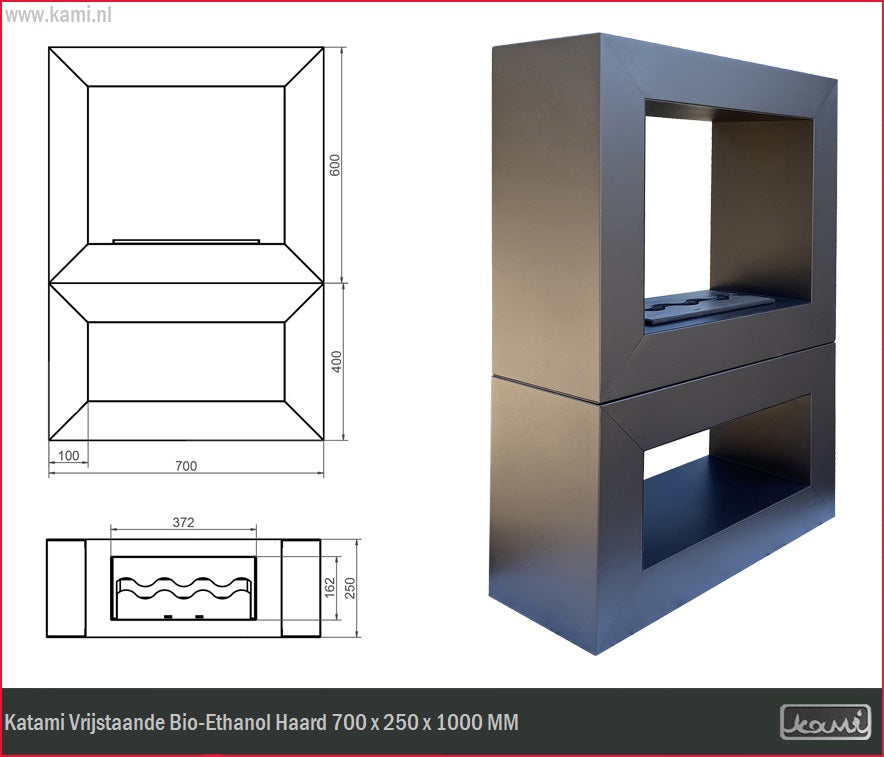 Katami Bio Ethanol Vrijstaand Doorkijkhaard H100 CM