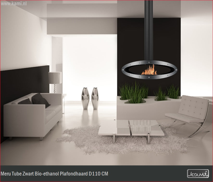 Meru Tube Zwart Bio-ethanol Plafondhaard D110 CM