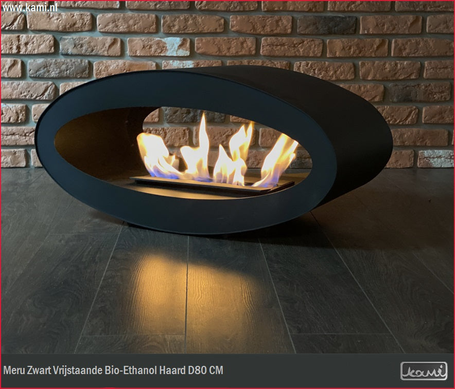 Meru Zwart Bio-Ethanol Vrijstaand Haard D80 CM
