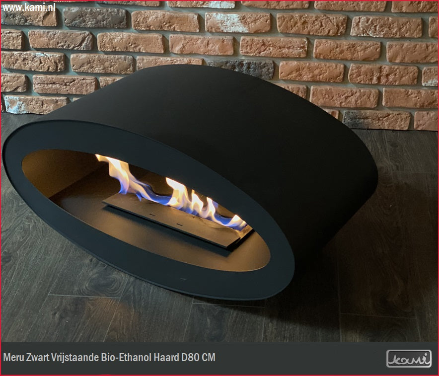 Meru Zwart Bio-Ethanol Vrijstaand Haard D80 CM