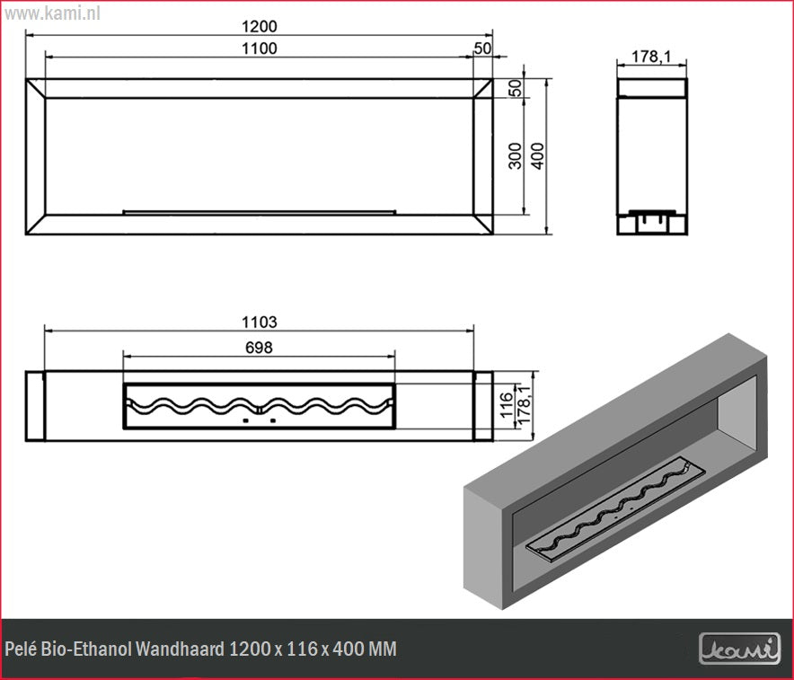 Pelé Bio-Ethanol Wandhaard 120 CM