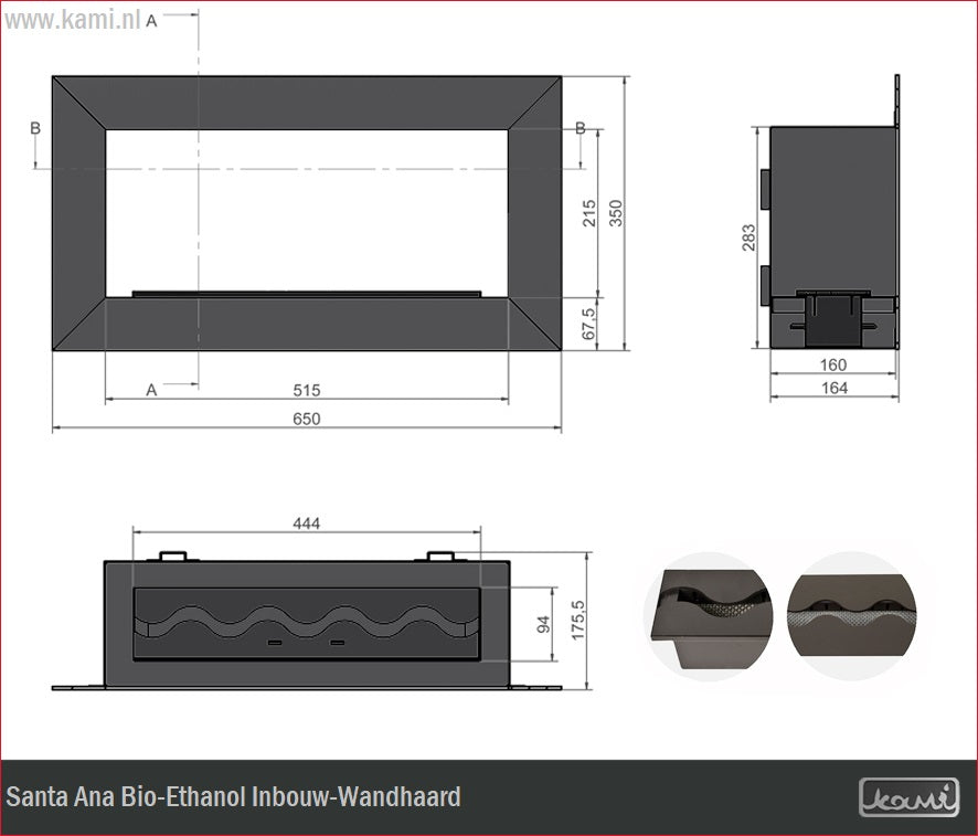 Santa Ana Bio-Ethanol Inbouw-Wandhaard 65 CM