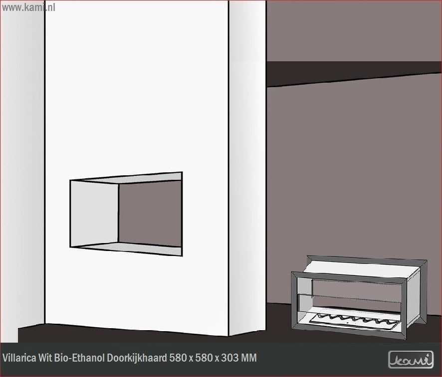 Villarica Wit Bio-Ethanol Doorkijkhaard 580 x 580 x 303 MM