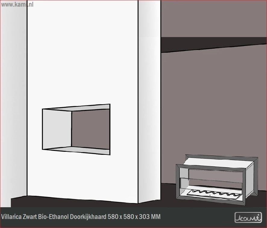 Villarica Zwart Bio-Ethanol Doorkijkhaard 580 x 580 x 303 MM