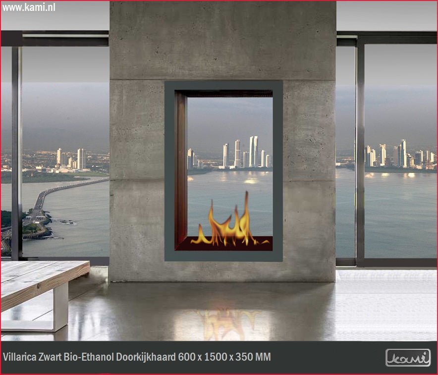 Villarica Zwart Bio-Ethanol Doorkijkhaard 600 x 1500 x 350 MM