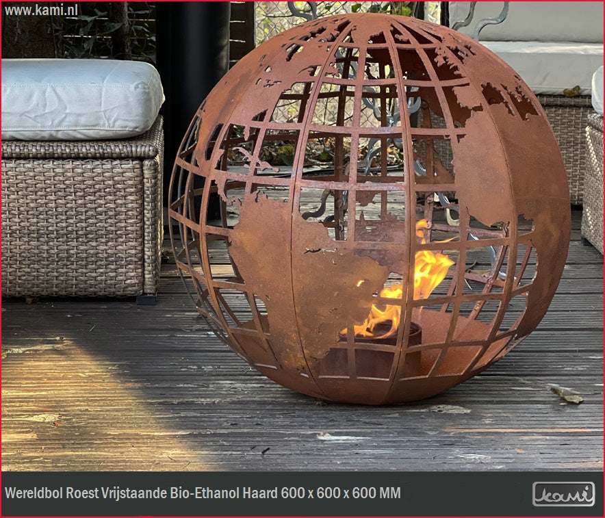 Wereldbol Roest Bio-Ethanol Vrijstaand Haard D60 CM