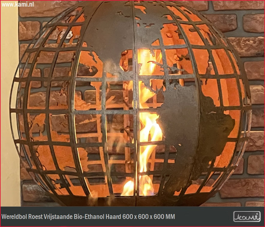 Wereldbol Roest Bio-Ethanol Vrijstaand Haard D60 CM