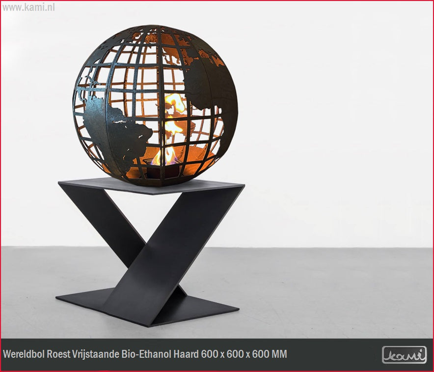 Wereldbol Roest Bio-Ethanol Vrijstaand Haard D60 CM