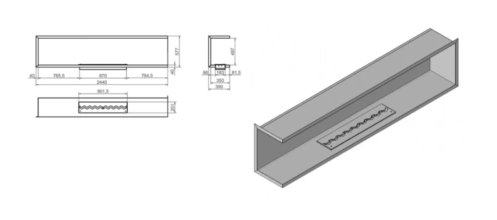 Nila Bio Ethanol Inbouwhoekhaard Links 244 cm