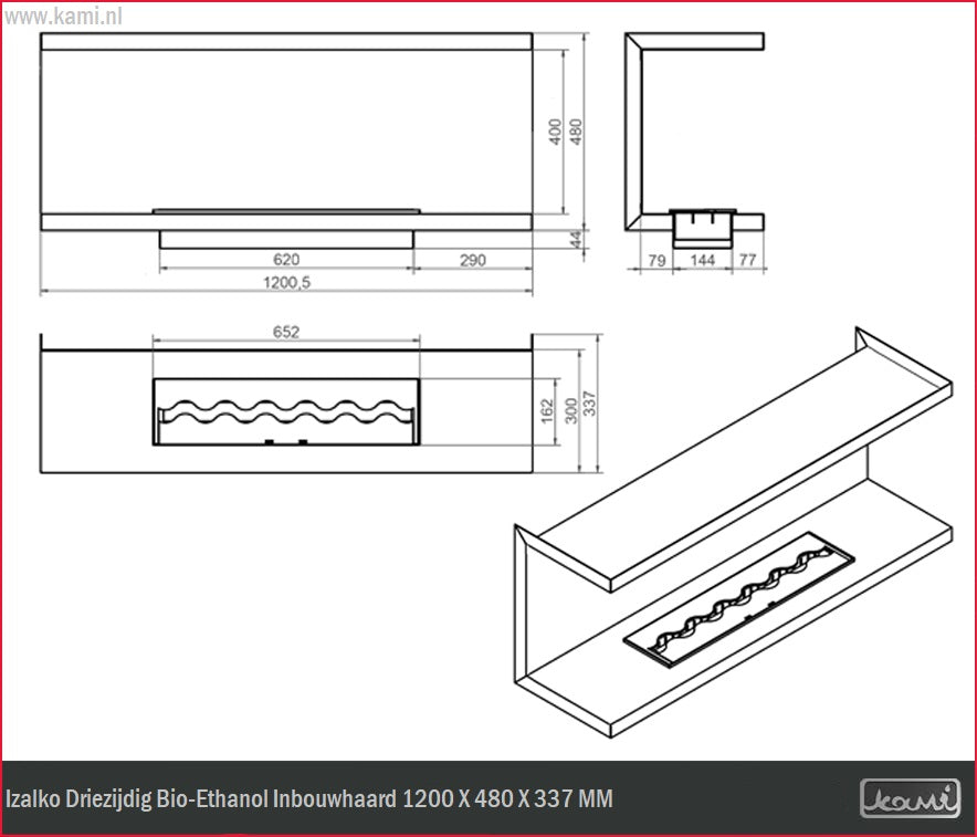 Izalko Driezijdig Bio-Ethanol Inbouwhaard 120 CM